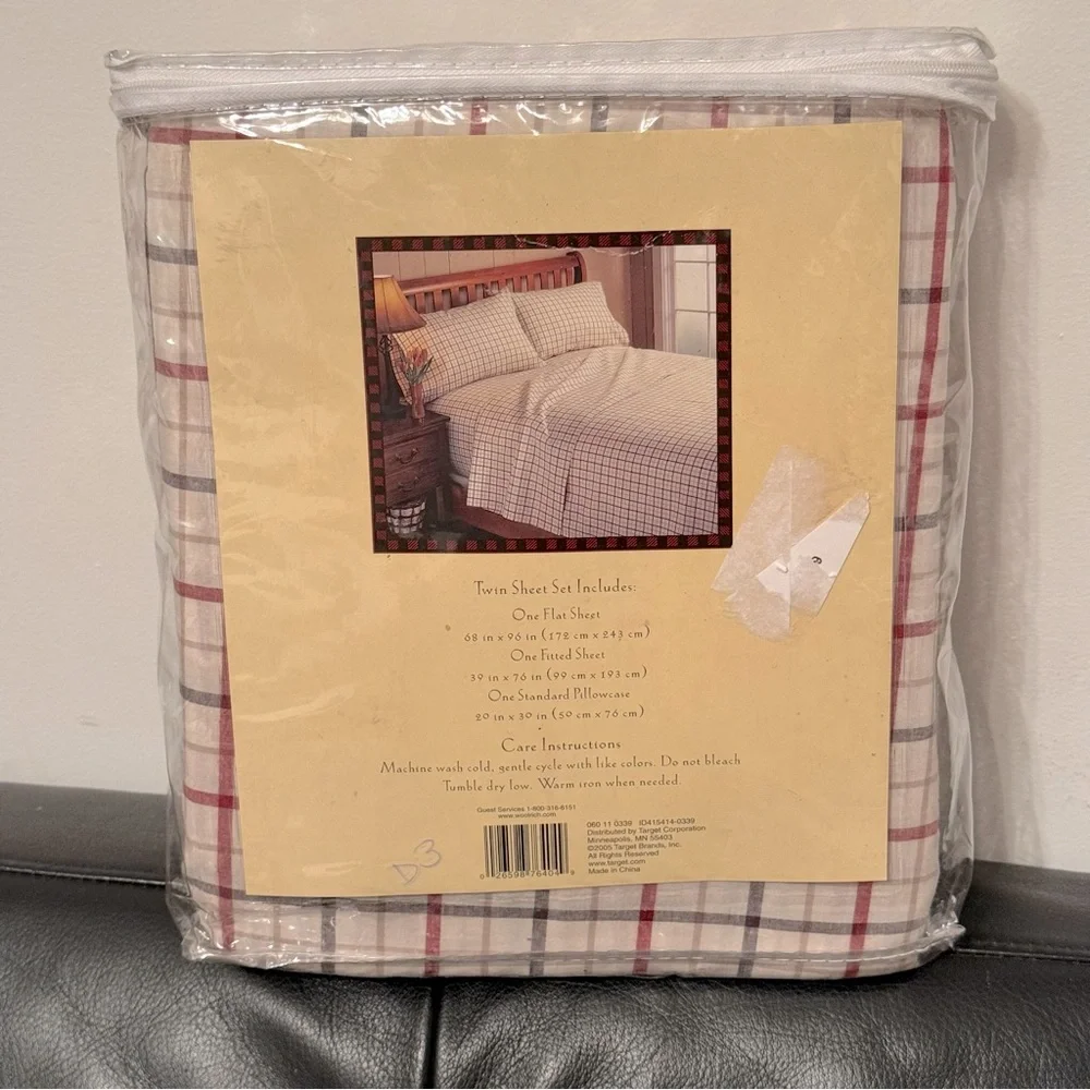 New| Woolrich Twin Size Sheet Set | Cotton Tan Red Black Plaid